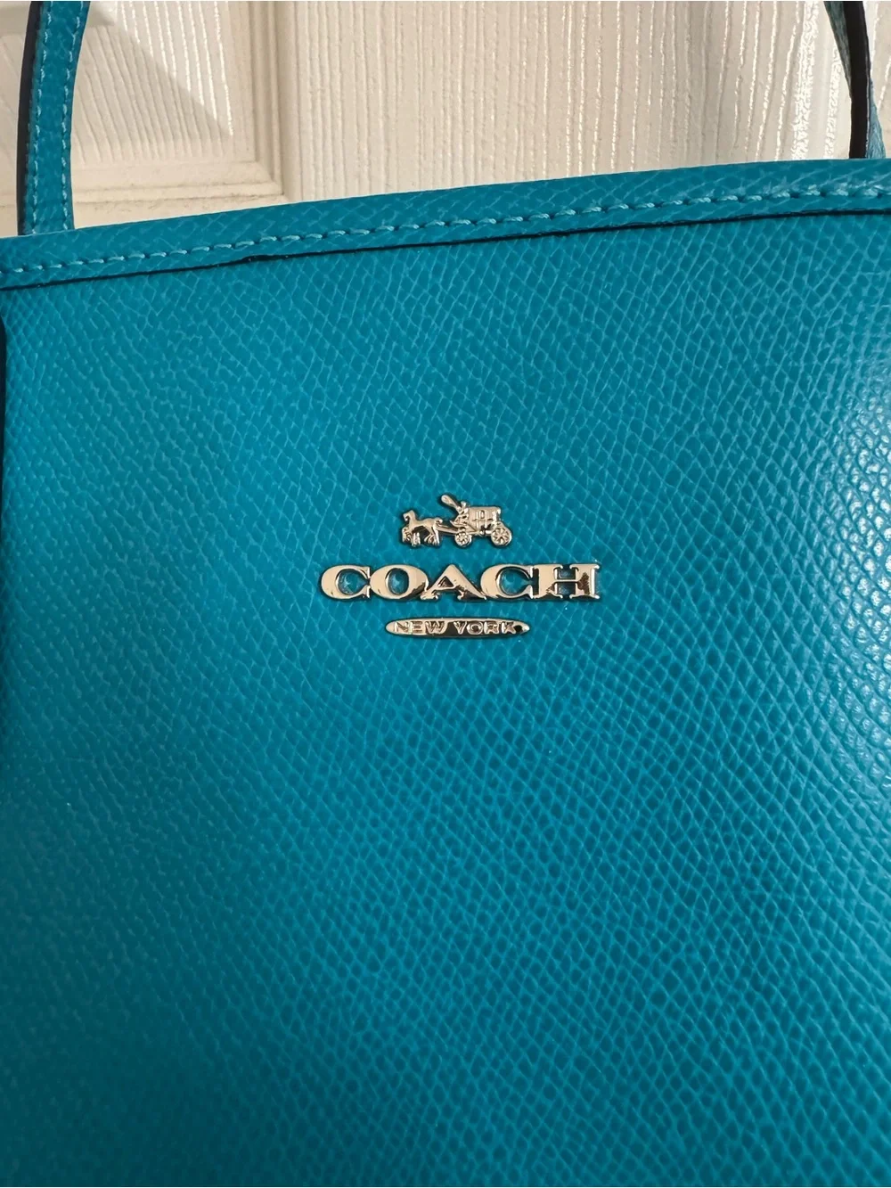 Coach Pebbled Leather Tote in Teal Blue